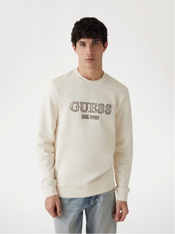 Guess Jeans Hanorac bej pentru bărbați cu logo brodat Guess jeans