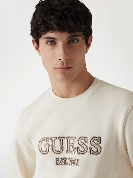 Guess Jeans Hanorac bej pentru bărbați cu logo brodat Guess jeans