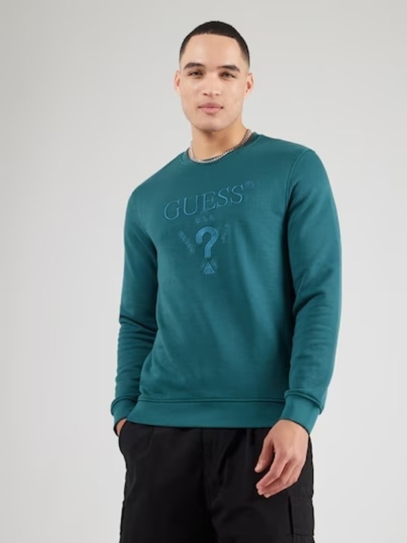 Guess Jeans Hanorac petrol pentru bărbați cu logo brodat Guess jeans