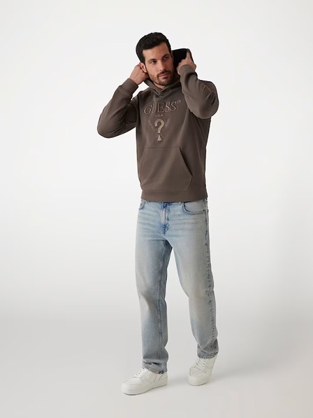 Guess Jeans Hanorac maro pentru bărbați cu logo brodat șiglugă Guess jeans