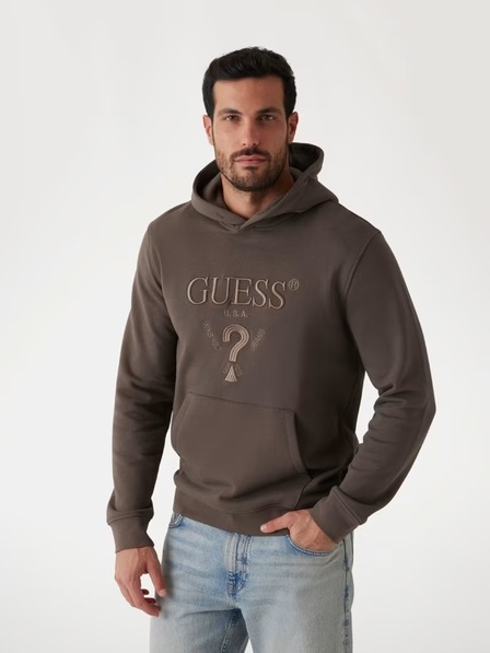 Guess Jeans Hanorac maro pentru bărbați cu logo brodat șiglugă Guess jeans