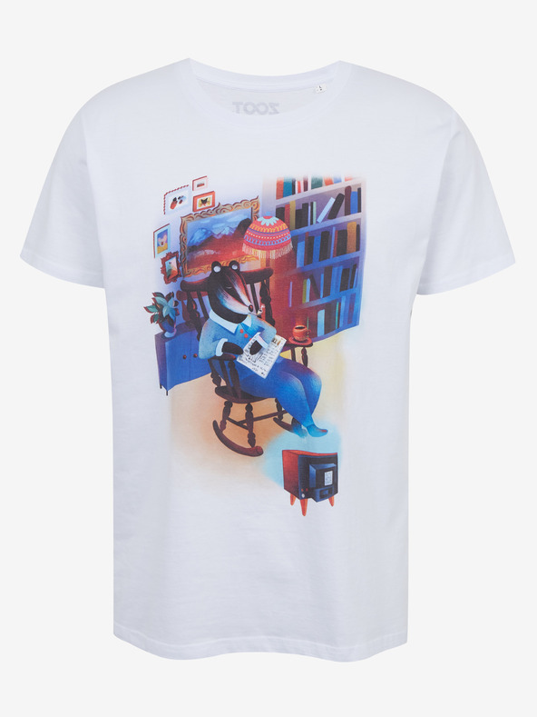 DOBRO Tricou alb pentru bărbați cu imprimeu Zoot DOBRO. Bursuc