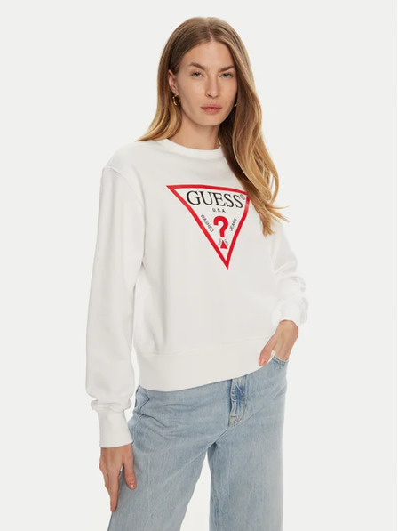 Guess Jeans Hanorac alb pentru femei cu logo mare triunghiular Guess jeans