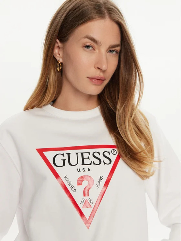 Guess Jeans Hanorac alb pentru femei cu logo mare triunghiular Guess jeans