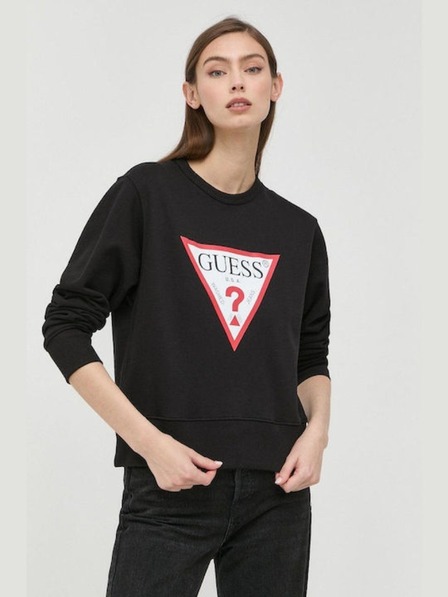 Guess Jeans Hanorac negru pentru femei cu logo mare triunghiular Guess jeans