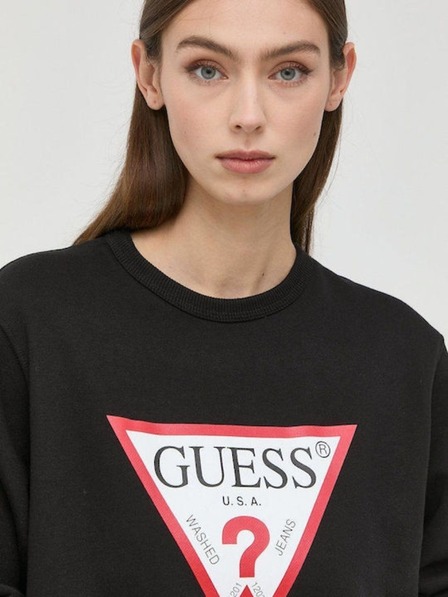 Guess Jeans Hanorac negru pentru femei cu logo mare triunghiular Guess jeans