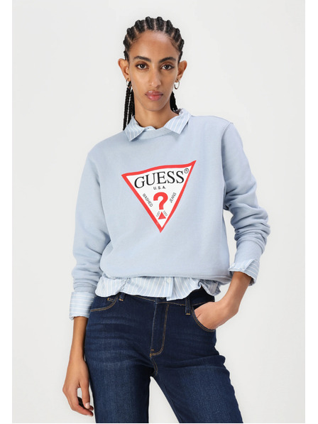 Guess Jeans Hanorac albastru deschis pentru femei cu logo mare triunghiular Guess jeans