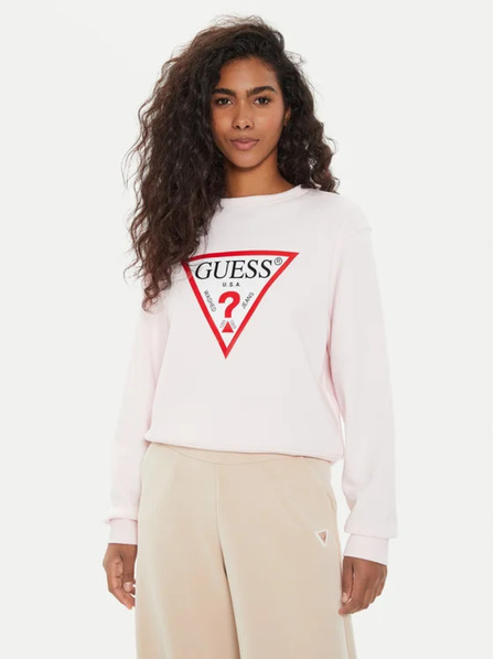 Guess Jeans Hanorac roz pentru femei cu logo mare triunghiular Guess jeans