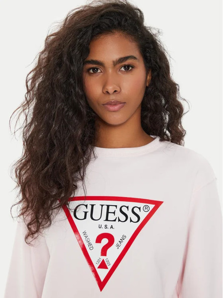 Guess Jeans Hanorac roz pentru femei cu logo mare triunghiular Guess jeans