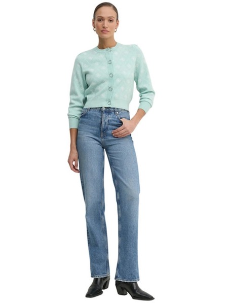 Guess Jeans Cardigan verde pentru femei din amestec de lână cu logo 4G Guess jeans