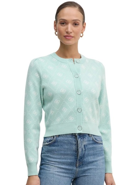 Guess Jeans Cardigan verde pentru femei din amestec de lână cu logo 4G Guess jeans