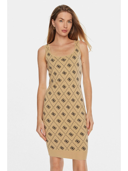 Guess Jeans Rochie mini bej din amestec de lână cu logo 4G pentru femei Guess jeans