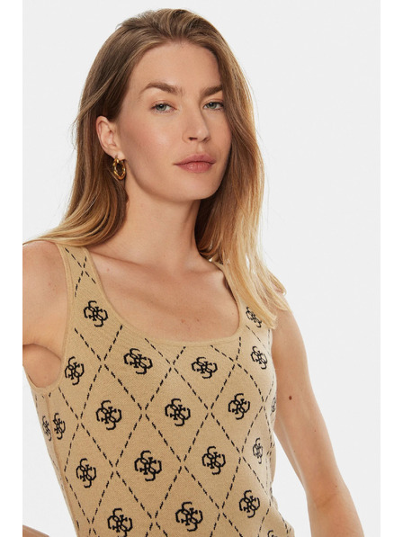 Guess Jeans Rochie mini bej din amestec de lână cu logo 4G pentru femei Guess jeans