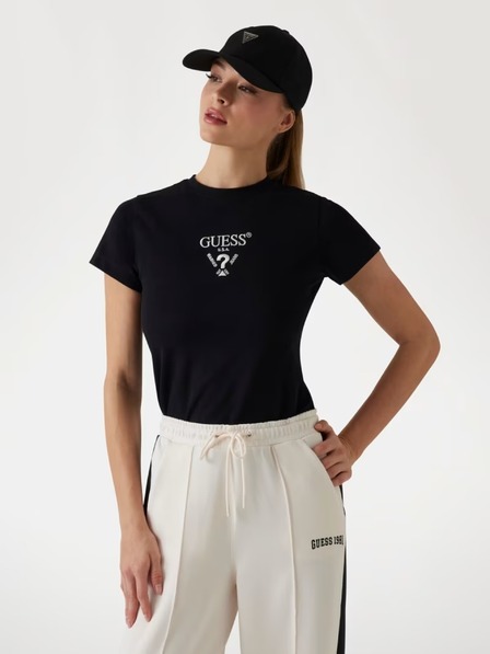 Guess Jeans Tricou negru pentru femei cu logo frontal Guess jeans