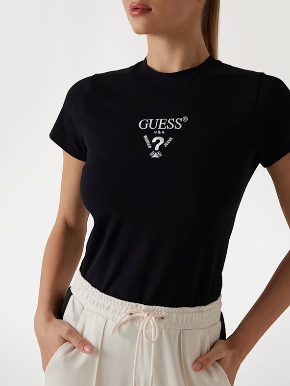 Guess Jeans Tricou negru pentru femei cu logo frontal Guess jeans
