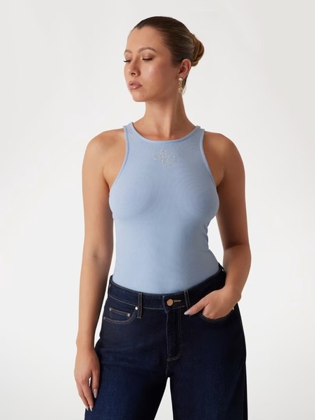 Guess Jeans Top albastru deschis pentru femei cu logo 4G Guess jeans