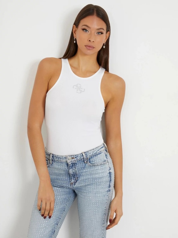 Guess Jeans Top alb pentru femei cu logo 4G Guess jeans