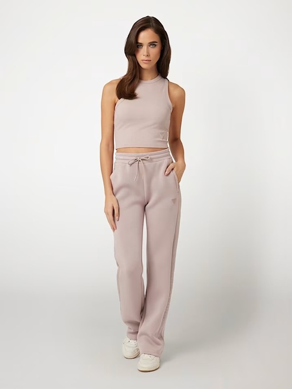 Guess Jeans Top scurt roz pentru femei din tricot reiat Guess jeans