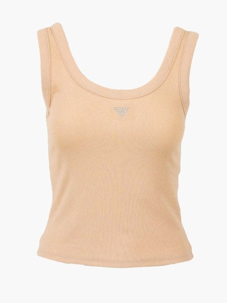 Guess Jeans Top bej pentru femei cu logo mic triunghiular Guess jeans