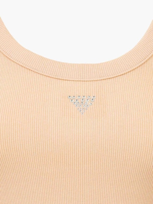 Guess Jeans Top bej pentru femei cu logo mic triunghiular Guess jeans