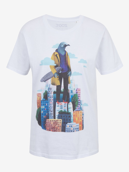 DOBRO Tricou alb pentru femei cu imprimeu Zoot DOBRO. Porumbel