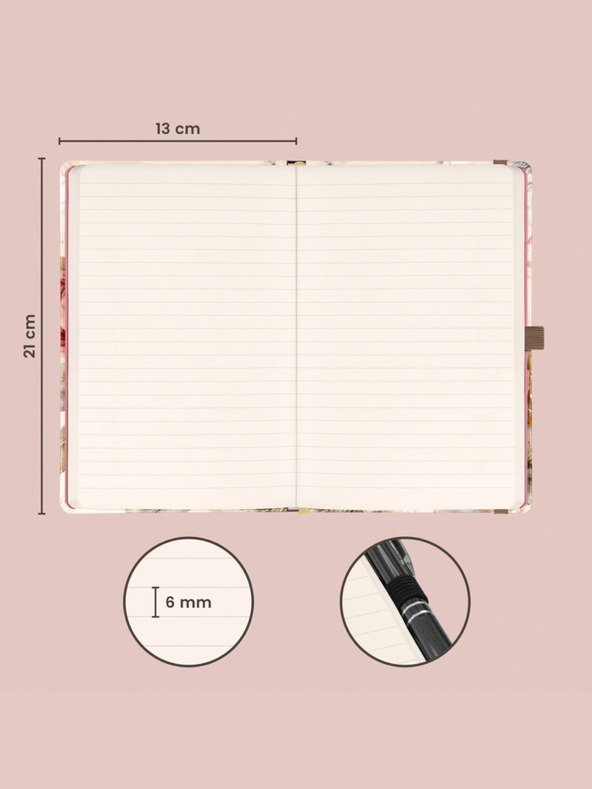 NOTIQUE NOTIQUE Notes Powder Flowers, căptușită, 13 x 21 cm