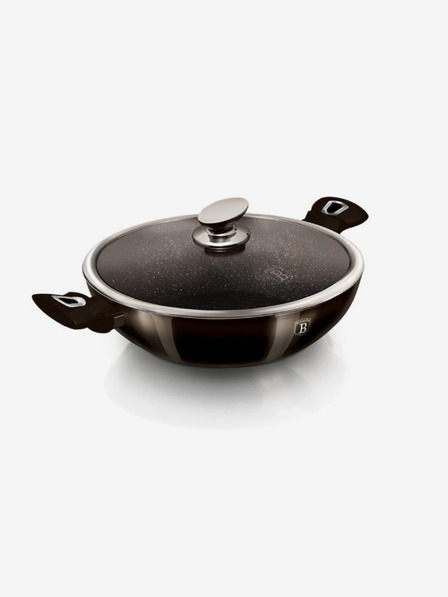 Berlingerhaus Tigaie wok cu capac cu suprafață din marmură 30 cm Shiny Black Edition BERLINGERHAUS