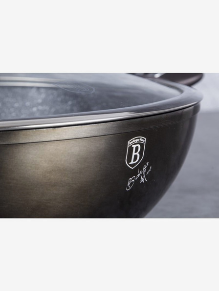 Berlingerhaus Tigaie wok cu capac cu suprafață din marmură 30 cm Shiny Black Edition BERLINGERHAUS
