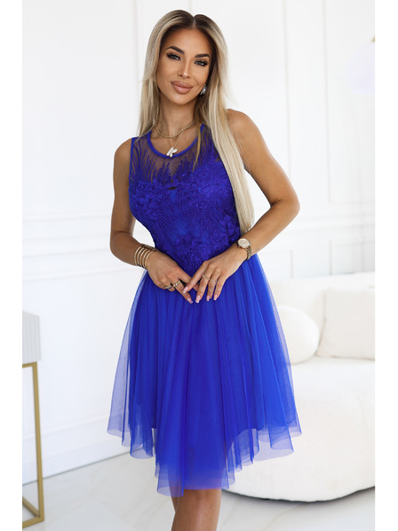 numoco 522-4 CATERINA Rochie pentru femei cu guipure și tul fin - albastru văratic