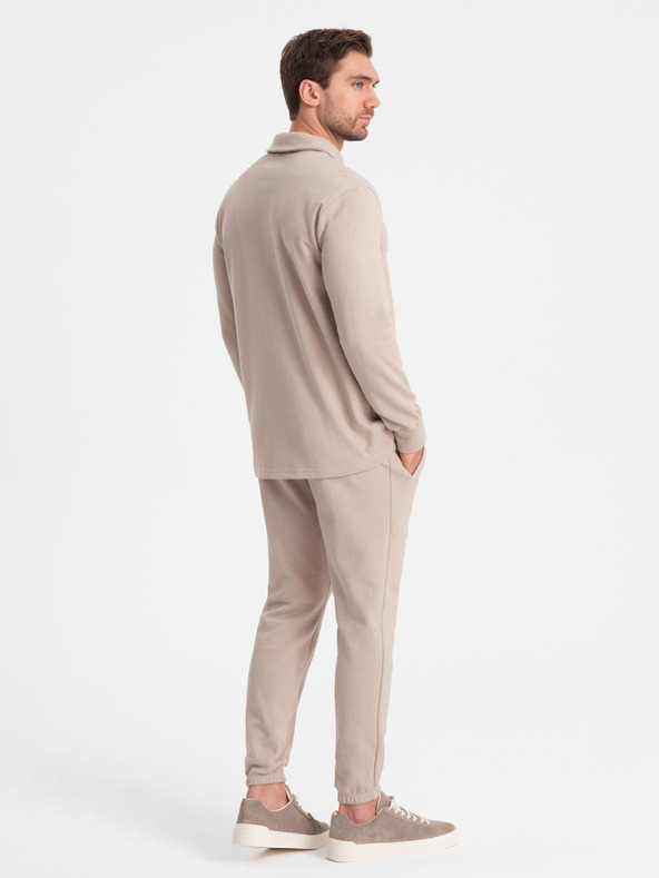 Ombre Clothing Trening bărbați bej guler polo hanorac + pantaloni Îmbrăcăminte Ombre