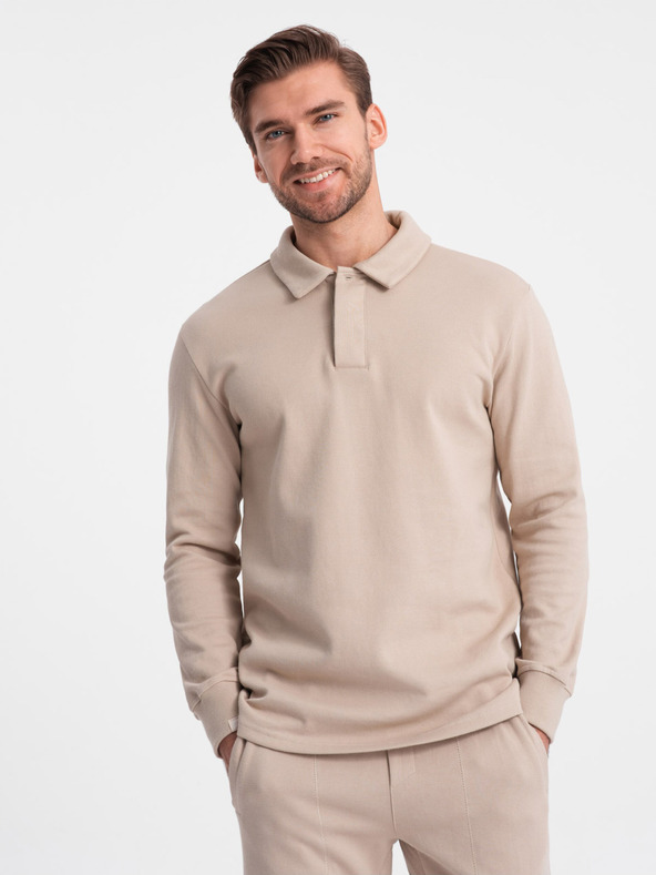 Ombre Clothing Trening bărbați bej guler polo hanorac + pantaloni Îmbrăcăminte Ombre