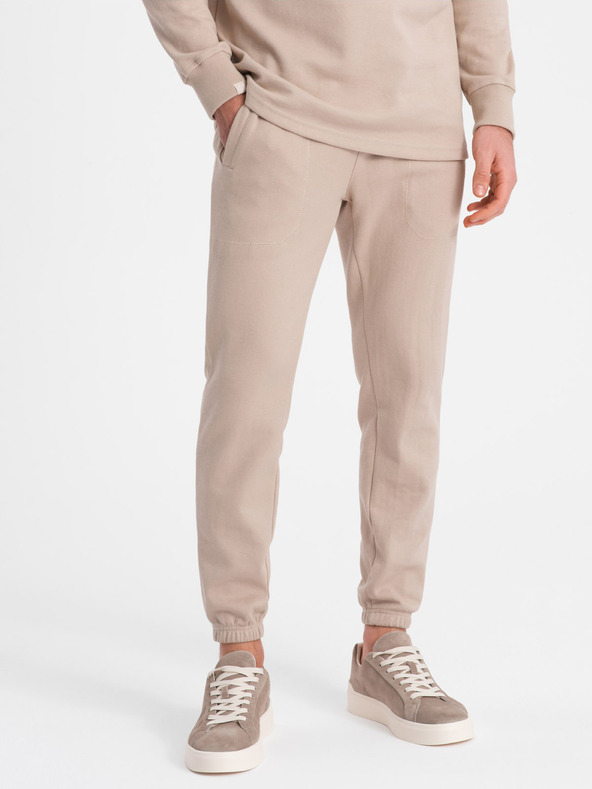 Ombre Clothing Trening bărbați bej guler polo hanorac + pantaloni Îmbrăcăminte Ombre