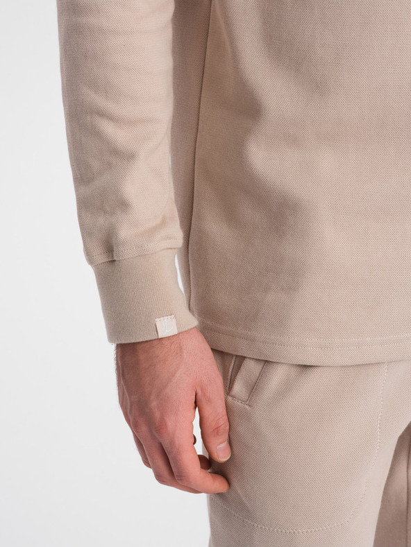 Ombre Clothing Trening bărbați bej guler polo hanorac + pantaloni Îmbrăcăminte Ombre