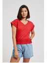 Moodo Bluză roșie cu decolteu în V și talie elastică Moodo