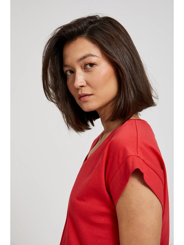 Moodo Bluză roșie cu decolteu în V și talie elastică Moodo