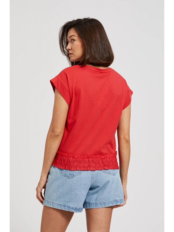 Moodo Bluză roșie cu decolteu în V și talie elastică Moodo