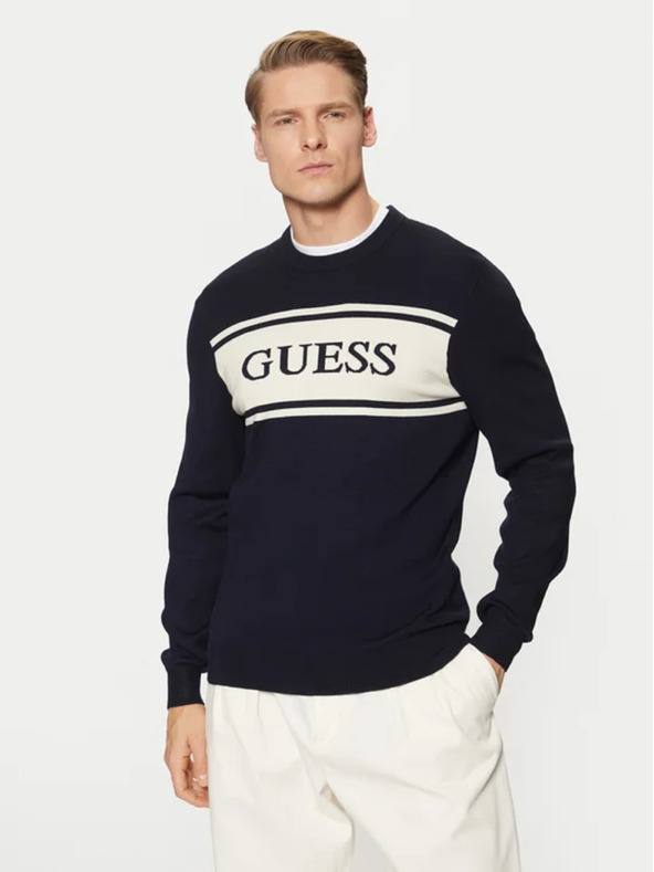 Guess Jeans Pulover bleumarin cu dungi Guess jeans