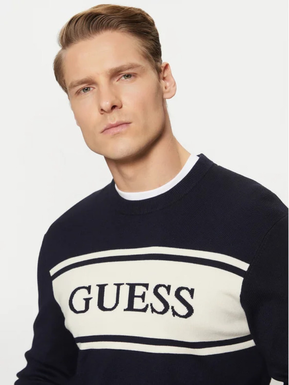 Guess Jeans Pulover bleumarin cu dungi Guess jeans