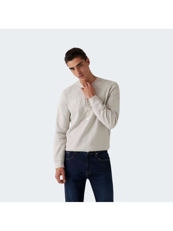 Guess Jeans Hanorac ecru pentru bărbați cu logo brodat Guess jeans