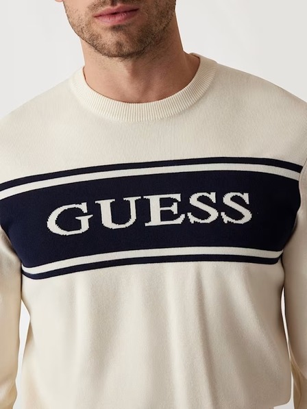 Guess Jeans Pulover alb cu dungi pentru bărbați Guess jeans