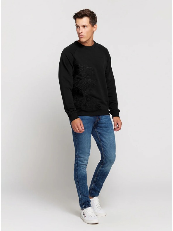 Guess Jeans Pulover negru brodat pentru bărbați Guess