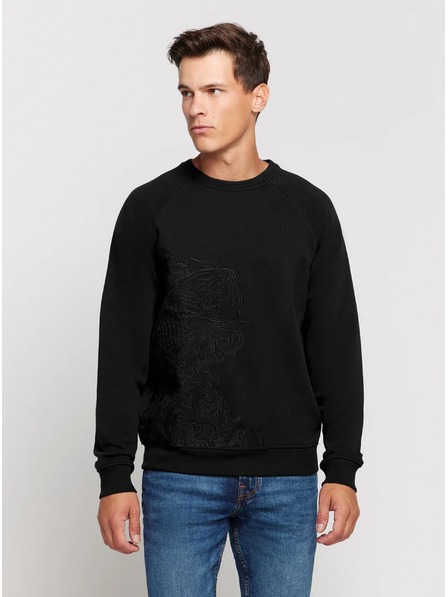 Guess Jeans Pulover negru brodat pentru bărbați Guess