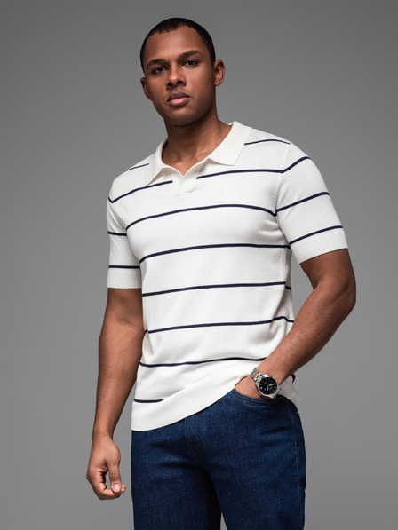 Ombre Clothing Tricou polo din viscoză cu dungi orizontale Ombre Clothing