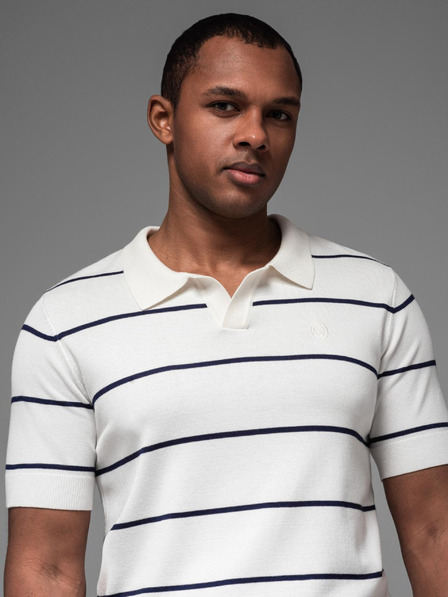 Ombre Clothing Tricou polo din viscoză cu dungi orizontale Ombre Clothing