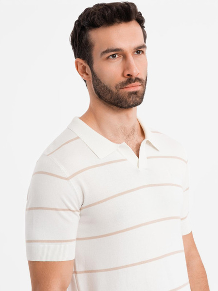 Ombre Clothing Tricou polo din viscoză cu dungi orizontale Ombre Clothing