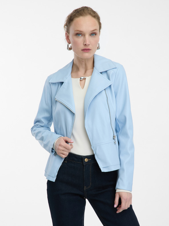 Orsay Jachetă din piele albastru deschis pentru femei ORSAY