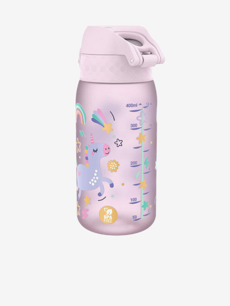 ION8 Sticlă roz tipărită pentru fete Ion8 Leak Proof Unicorn 350 ml