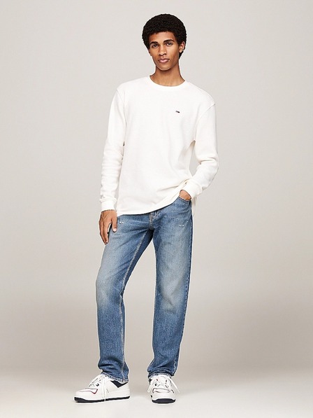 Tommy Jeans Tricou alb cu model waffle pentru bărbați Tommy Jeans