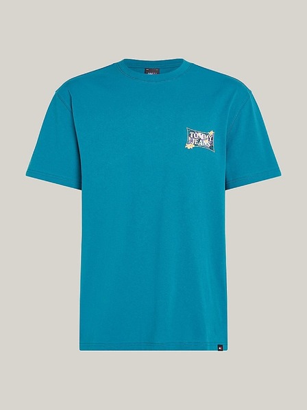Tommy Jeans Tricou albastru cu imprimeu pentru bărbați Tommy Jeans Timeless Teal
