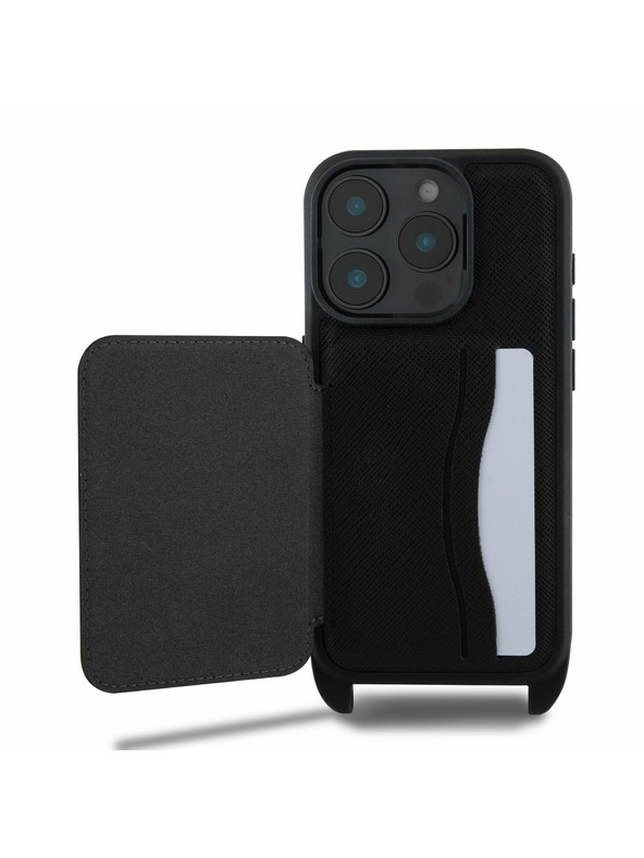 Karl Lagerfeld Husă cu curea crossbody Karl Lagerfeld Saffiano Karl and Choupette pentru iPhone 16 Pro Black